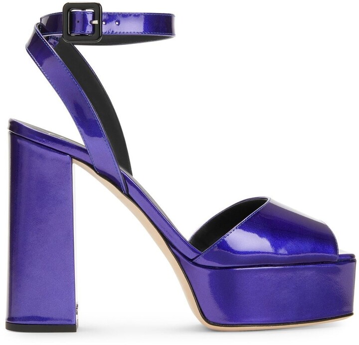 Louis Vuitton open toe heels in purple patent leather with padlock heels  ref.480076 - Joli Closet