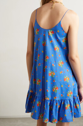 Caroline Constas Laurel Tiered Printed Cotton-blend Poplin Mini Dress - Blue
