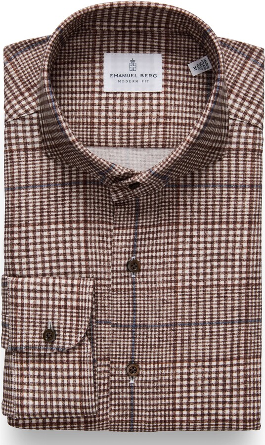 Emanuel Berg Modern Fit Glen Check Stretch Cotton Knit Dress Shirt