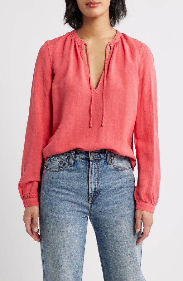 Cloth & Stone Shirred Linen Blend Top