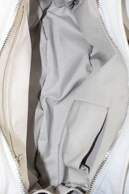 Perlina White Leather Double Handle Zip Top Shoulder Handbag
