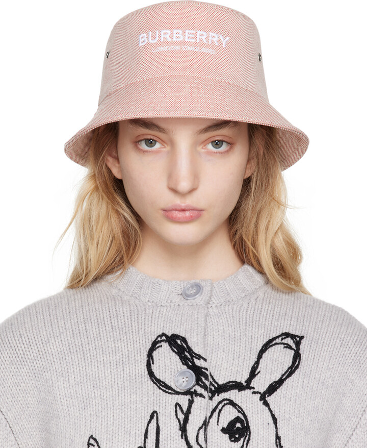 Burberry Red Off-White Embroidered Bucket Hat ShopStyle