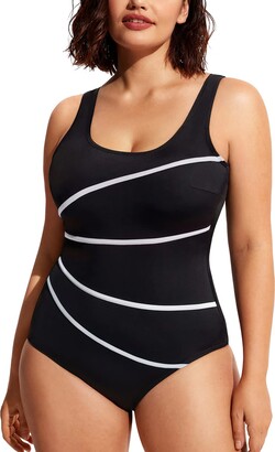 Delimira Women's One Piece Swimming Costume Plus Size Padded Swimwear Tummy  Control Swimsuit Navy 14 - ShopStyle