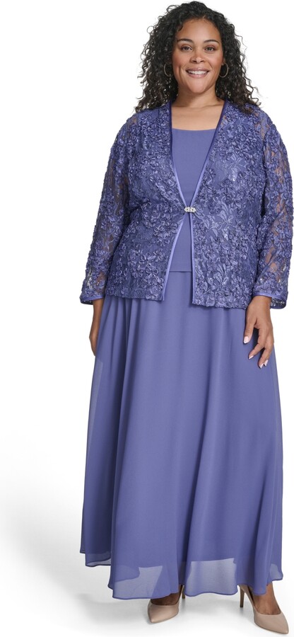 Jessica Howard Plus Size Midi Dress with 3/4-Sleeve Jacket, 2-Piece Set