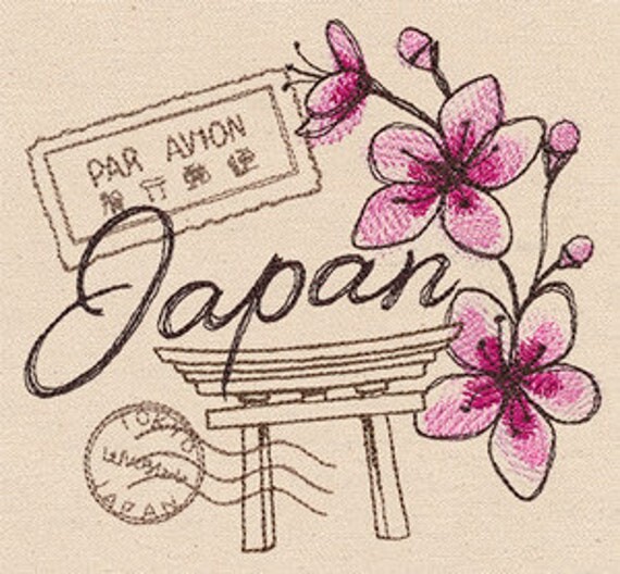Passport To Japan Embroidered Waffle Weave Hand/Dish Towel