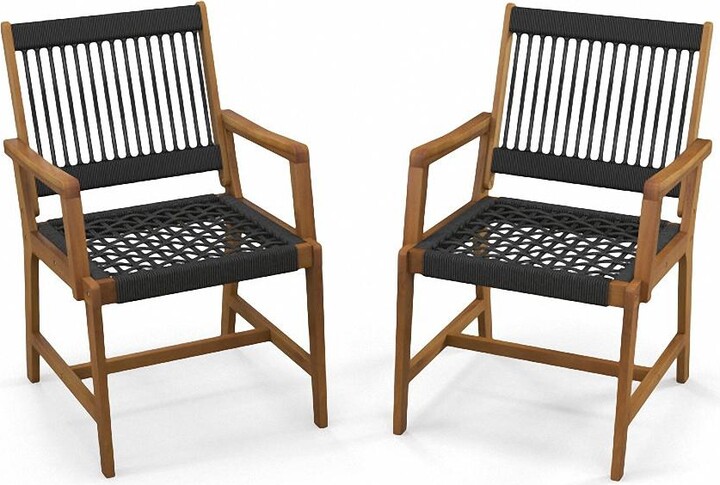 Sugift Set of 2 Patio Acacia Wood Dining Chairs with Armrests for Lawn Yard