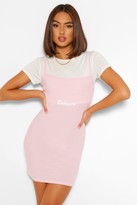 Thumbnail for your product : boohoo T-Shirt Layered & Baby Girl Slogan Rib Slip Dress