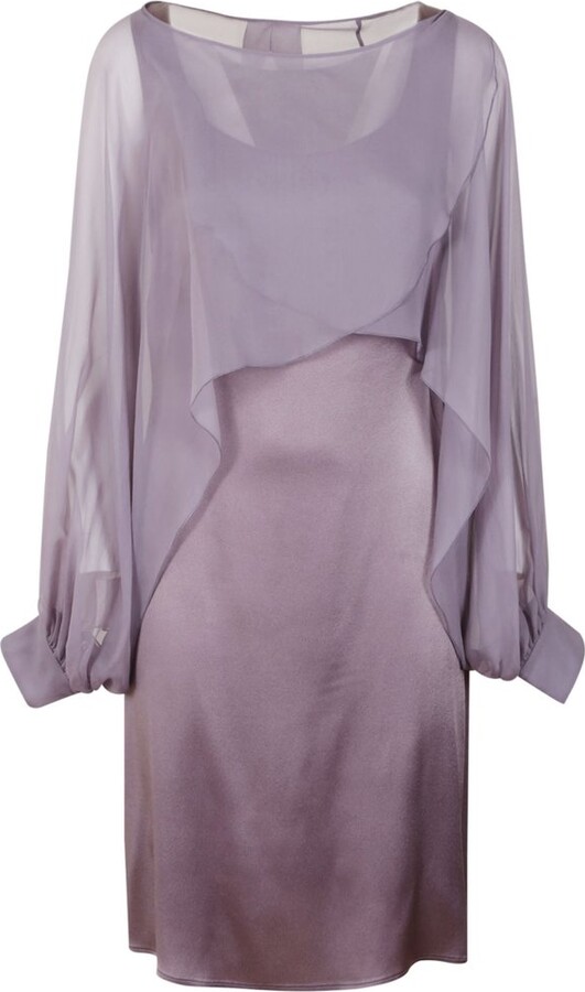 Alberta Ferretti Puff Sleeved Draped Satin Slip Dress