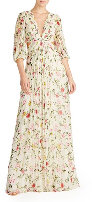 ML Monique Lhuillier Floral Print Gown