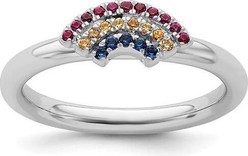 Black Bow Jewelry Co. BlackBowJewelryRhodiumSterlingSilver&GemstoneStackableRainbowRingSize7