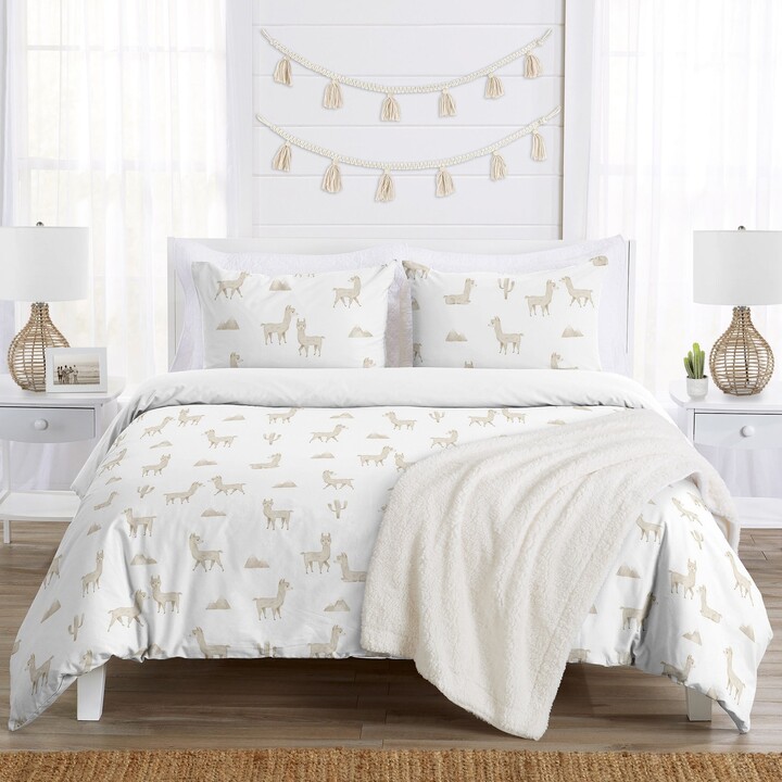 Deer Fox Bear Sweet Jojo Designs Beige Grey White Boho Mountain Animal Unisex Boy or Girl Full Queen Size Kid Childrens Bedding Comforter Set for Gray Woodland Forest Friends Collection 3 Pieces 