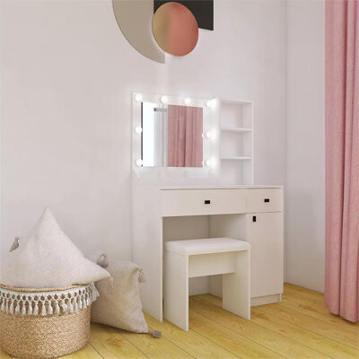 Makeup Vanity Desk With Lights, Vanity Set With Mirror, Makeup Vanity Desk With Large Drawers & Three Level Storage Dreeser, Vanitys With 3 Lights Bri