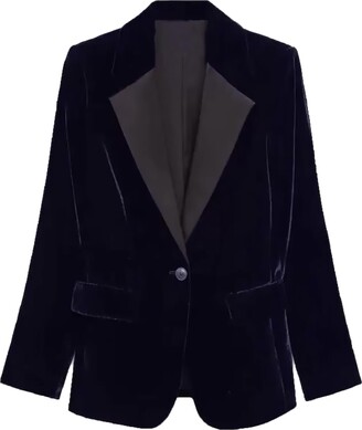 JIALILAN Women's Chic Velvet Blazers Notch Lapel Business Office