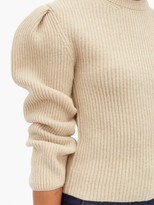 Thumbnail for your product : Lemaire Pleated-sleeve Ribbed Wool Sweater - Cream