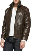 Thumbnail for your product : Andrew Marc New York 713 Andrew Marc Shearling Fur-Trim Rugged Leather Jacket, Dark Brown