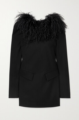 ATTICO Feather-trimmed Wool-blend Twill Mini Dress - Black - IT36