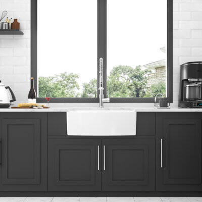 HomeViewto White Farmhouse Sink - 24 Inch White Kitchen Sink Ceramic Arch Edge Apron Front Single Bowl Farm Kitchen Sinks