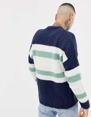 ASOS Design Knitted Jumper With Blocked Stripes In Navy