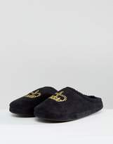 Thumbnail for your product : ASOS Design Slip On Slippers In Black With Crown Embroidery