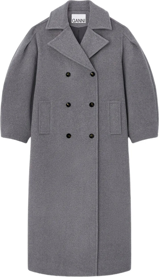 Ganni Balloon-Sleeves Double-Breasted Coat
