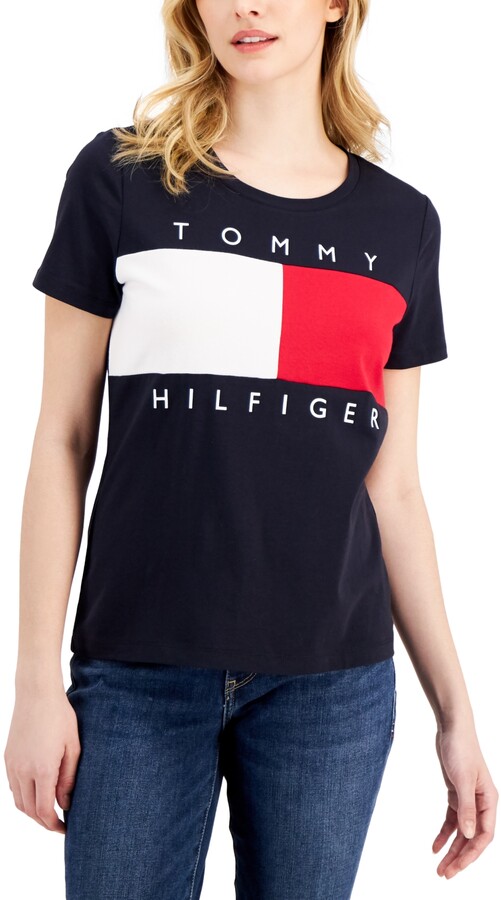 Tommy Hilfiger Women's Blue T-shirts on with Cash ShopStyle