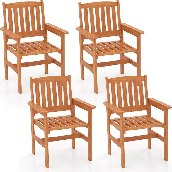 Costway CostwayPatioChairsSetof4OutdoorWoodenDiningChairswithInclinedBackrests