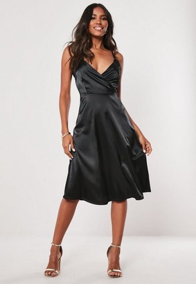 black satin sleeveless dress