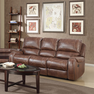 Red Barrel Studio (No installation required)Faux Leather Nailhead Manual Reclining Sofa With Storage Console And USB Port