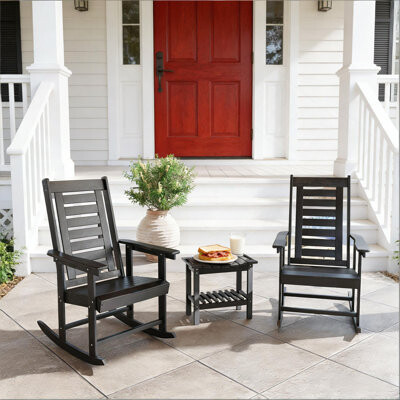 Latitude Run Black High Back Chairs2 Pieces Outdoor Rocking Chairs