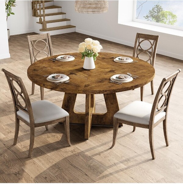 Nasitip RoundDiningTable47''FarmhouseKitchenTablefor4-6PeopleMidCenturyWoodDinnerTableCircleDiningRoomTableforKitchen