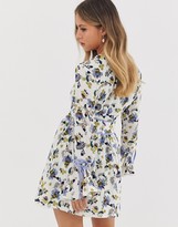 Thumbnail for your product : Glamorous floral skater dress with tie sleeve detail
