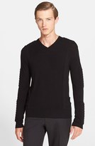Thumbnail for your product : Balmain Pierre Moto V-Neck Sweater with Padded Trim