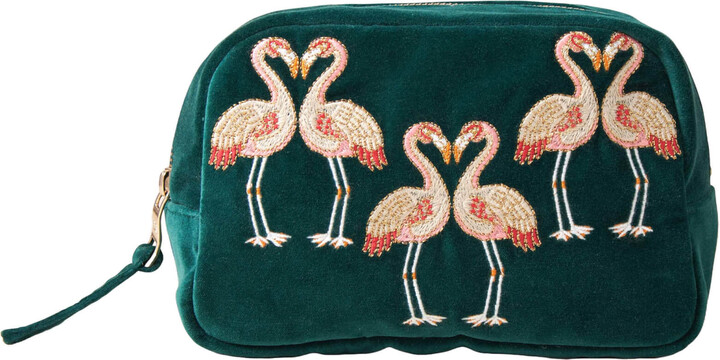 Elizabeth Scarlett Flamingo Emerald Velvet Cosmetics Bag ShopStyle