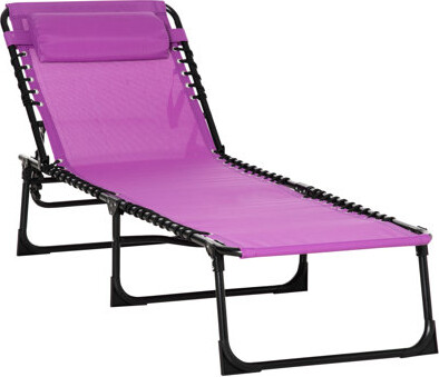 Latitude Run Foldable Pool Chair With Pillow And Breathable Mesh - Purple For Patio Outdoor Relaxation 4 Position Reclining Bungee Seat Adjustable Footrest Yard
