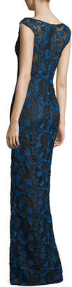 Aidan Mattox Sleeveless Floral Lace Gown, Black/Multicolor