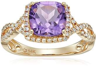 14k Yellow Gold African Amethyst and Diamond Cushion Infinity Shank Engagement Ring (1/4cttw
