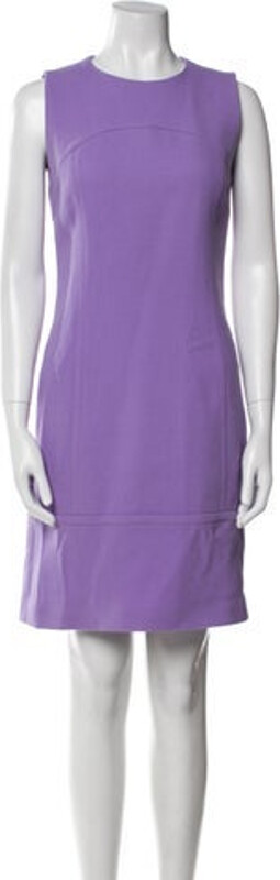 Michael Kors Collection Virgin Wool Shift Dress Purple Sleeveless with Crew Neck Concealed Zip Closure at Back