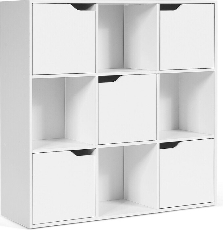 Gymax 9 Cube Bookcase Wood Bookcase Storage Shelves Room See