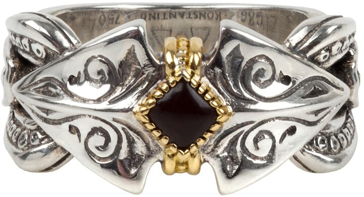 New KONSTANTINO Men's Silver 18K Gold & Black Onyx Signet Ring Size 11.25 