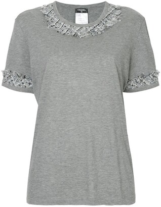 Chanel Pre Owned tweed-trim short-sleeve T-shirt