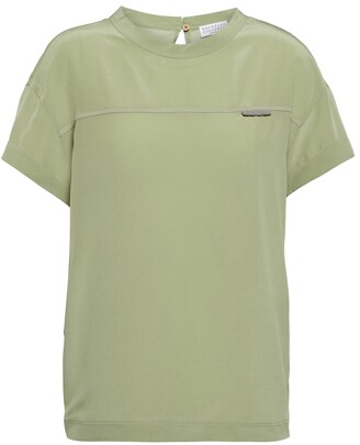 Womens Clothing Tops Short-sleeve tops Brunello Cucinelli Cap-sleeves Silk Top in Green 