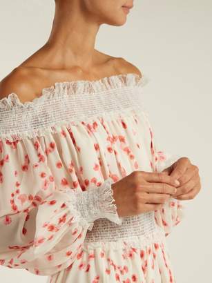 Giambattista Valli Petal Print Silk Chiffon Off The Shoulder Dress - Womens - White Multi