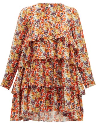 Muzungu Sisters - Jila Floral-print Silk-crepe Mini Dress - Orange Multi