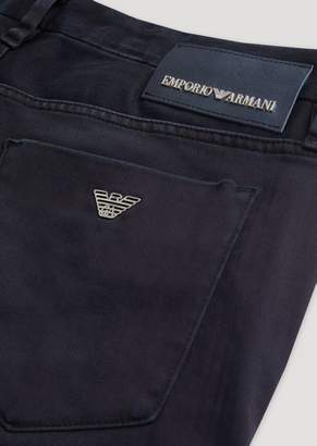 Emporio Armani J11 Jeans In Dark Rinse Denim With Used Effect Bleaching
