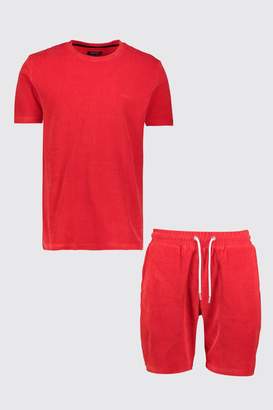 boohoo MAN Signature Velour T-Shirt & Short Set With Zips