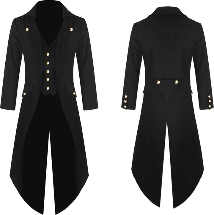 IQYU Men's Steampunk Tailcoat Coat Gothic Frock Medieval Button Placket ...