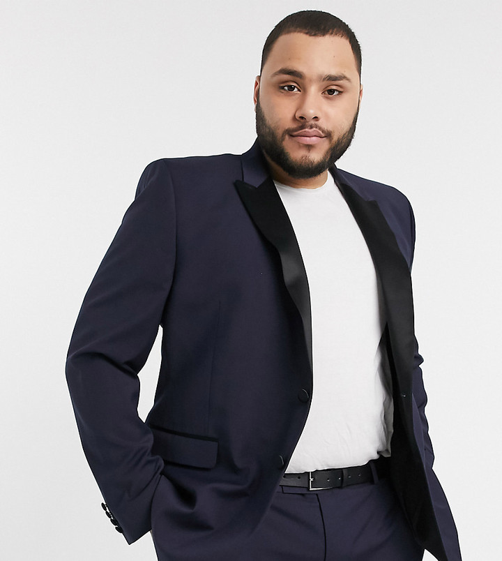 ASOS DESIGN Plus skinny tuxedo suit jacket in navy ShopStyle