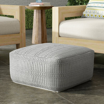 Simpli Home Safford 20"W Woven Recycled Polyester Upholstered Indoor/Outdoor Square Pouf
