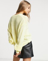 Thumbnail for your product : Lost Ink slouchy relaxed jumper with v-neck in lemon
