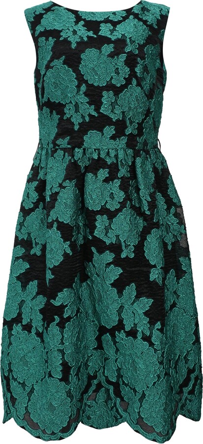 Escada Floral Lace Detail Mini Sleeveless Dress in Green Polyester